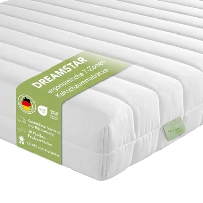 Afbeelding van DREAMSTAR Easy Flex Orthopedisch koudschuimmatras met 7 zones, Öko Tex gecertificeerd, hardheidsgraad 2 en 3 (D2&amp;D3), opgerold, 180 x 200 cm. Gemaakt in de EU.