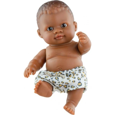 Afbeelding van Paola Reina Puppegie Olmo babypop donkere jongen met korte broek 21cm