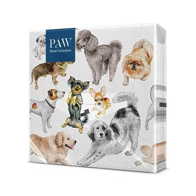 Afbeelding van PAW Decor Collection papieren servetten, 3 laags, 33 x cm, 20 stuks, ideaal voor open dagen, tuinfeesten, familie evenementen (Dogs Happiness)