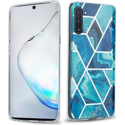 Afbeelding van Cadorabo Hoesje geschikt voor Samsung Galaxy NOTE 10 in Blauwe Golf Marmer No. 13 Beschermhoes gemaakt van TPU siliconen Case Cover met mozaïek motief