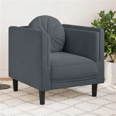 Afbeelding van Fauteuil met kussens fluweel donkergrijs
