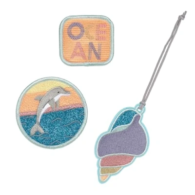 Afbeelding van LÄSSIG Set van hangers en patches (3 stuks) met drukknop/schoolpatches set, Dolfijn, Zakhanger