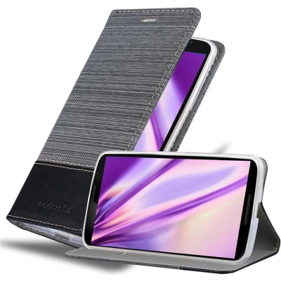 Afbeelding van Cadorabo Hoesje geschikt voor Motorola Google NEXUS 6 in GRIJS ZWART Beschermhoes met magnetische sluiting, standfunctie en kaartvakje Book Case Cover Etui