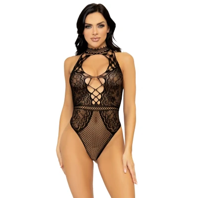 Afbeelding van Leg Avenue Halter String Bodysuit Sexy Decolleté Zwart