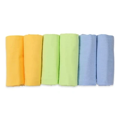 Afbeelding van FENSILO Molton gaasluiers van 100% katoen, 80 x cm, uniseks, voor jongens of meisjes, geel, groen, blauw, verpakking 6 stuks