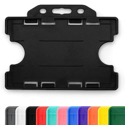 Afbeelding van CKB LTD® 10 stuks dubbelzijdige badgehouders van kunststof voor identiteitskaarten en badges, zwart, 86 mm, 54 CR80
