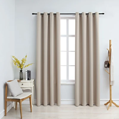 Afbeelding van Gordijn verduisterend met metalen ringen 2 st 140x225 cm beige
