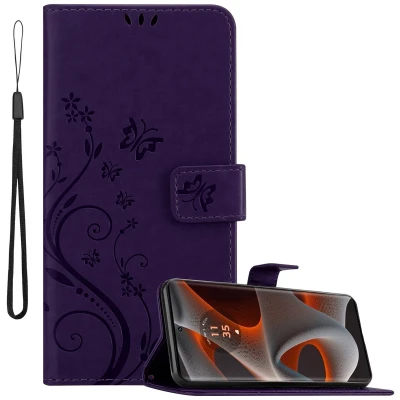 Afbeelding van Cadorabo Hoesje geschikt voor Motorola Moto Edge 50 Pro in BLOEMEN DONKER PAARS Beschermhoes bloemmotief met magnetische sluiting, standfunctie en kaartsleuven Book Case Cover Etui