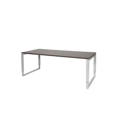 Afbeelding van Domino Plus bureau, hoogte instelbaar (62 85cm) met 200x90cm &#039;zwevend&#039; logan eiken 25mm blad en aluminium (RAL9006) O poot frame