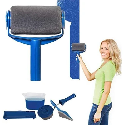 Afbeelding van Mediashop Paint Runner Pro Set, Anti drup rollers, verfroller en Lekbak, Set met verfbakje, verfvulbeker, hoekstrijker, reservoir