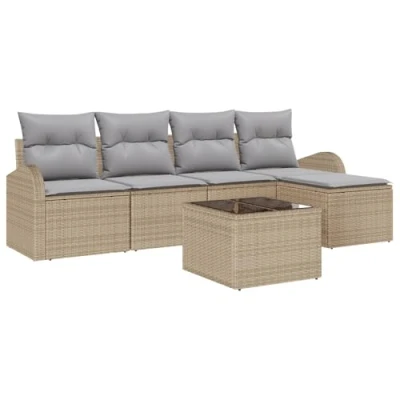 Afbeelding van vidaXL 6 delige tuinbankset met kussens zwart poly rattan