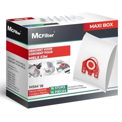 Afbeelding van McFilter 16 stofzakken geschikt voor Miele FJM serie S2, S3, S4, S5, S6, S7, Complete C1, Compact C1/C2 stofzuiger, met 8 zelfsluitende filters, MAXI BOX