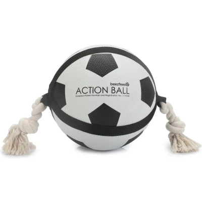 Afbeelding van Beeztees Voetbal Action Met Touw Wit Zwart dia bal 22 cm