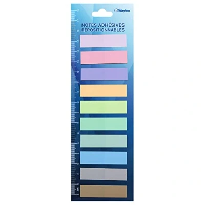 Image de WAYTEX 200 Marque pages adhésifs repositionnables plastifiés 10 couleurs soit mini blocs de 20 sticky notes pastels 45 x 12 mm