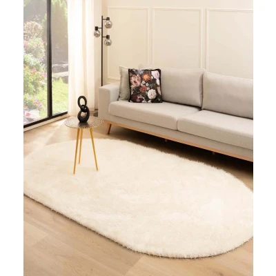Afbeelding van Ovaal Hoogpolig Tapijt/Vloerkleed Velvet Posh Wit 200x300 Cm