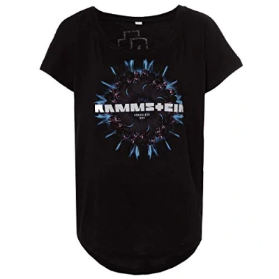 Afbeelding van Rammstein Officieel T shirt voor dames Hartmotief Zwart Met print op de en achterkant, zwart.