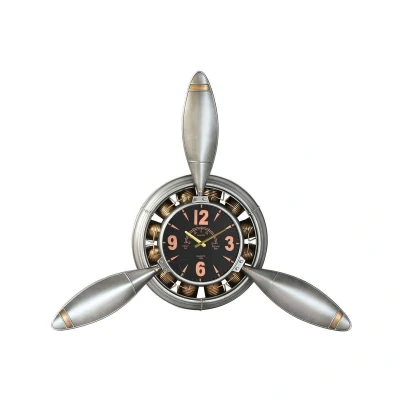 Afbeelding van Muurklok Home ESPRIT Gouden Zilverkleurig PVC Metaal Propellers Vintage 133 x 24 120 cm