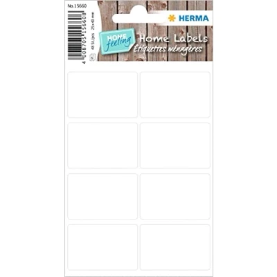 Afbeelding van HERMA 15660 universele etiketten (25 x 40 mm, 6 vellen mat papier) zelfklevend voor thuis, 48 witte zelfklevende