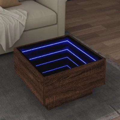 Afbeelding van Salontafel met LED 50x50x30 cm bewerkt hout bruin eikenkleurig