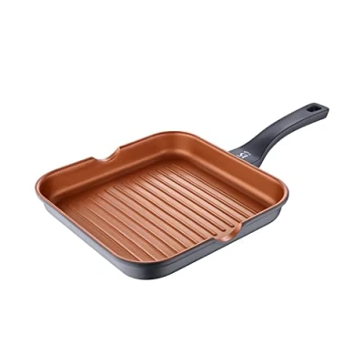 Afbeelding van SAN IGNACIO Bronze Grillpan met antiaanbaklaag, 28 x 4,5 cm, gemaakt van gegoten aluminium, effectieve warmteverdeling, soft touch handgreep, geschikt voor alle soorten