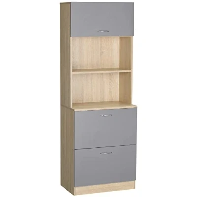 Afbeelding van HOMCOM Keukendressoir, keukenkast, meerdere vakken, 2 laden, 1 kast + groot blad, 60 x 38 168 cm, MDF, grijs