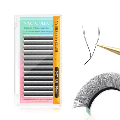 Image de NAGARAKU YY Cils 4D Forme Y Pointes Doubles Pré fanés Doux Légers Naturels Volume Russe Extension de Faux Premade Fans Bouquet Prefait Ventilateur Wispy Cluster Eyelash Noir Mat (0.07 LU 10mm）