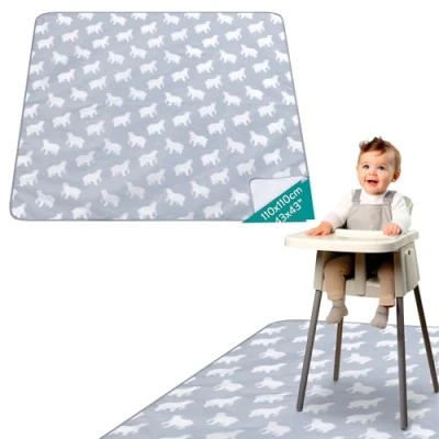 Afbeelding van Navaris waterdichte antislip baby knoeimat Kleed voor onder de kinderstoel 110 x cm Picknickmat speelmat en knutselmat Met ijsberen