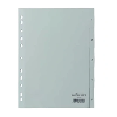 Afbeelding van Durable 650510 register DIN A4, 5 digitale toetsen, 1 5, universele perforatie, polypropyleen, 120 micron, grijs, 25 stuks