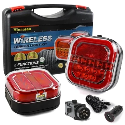 Afbeelding van Yinaolan Magnetische led achterlichtset, draadloos, 12/24 V, waterdicht, oplaadbaar, remlicht, indicatoren voor tractor, caravan, vrachtwagen, camper, ECE goedgekeurd