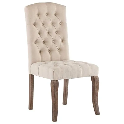 Afbeelding van Eetkamerstoelen 2 st linnen look stof beige