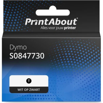 Afbeelding van PrintAbout huismerk Tape S0847730 Wit op zwart geschikt voor Dymo