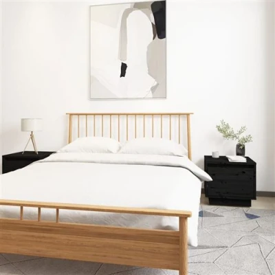 Afbeelding van Nachtkastjes 2 st 35x34x32 cm massief grenenhout zwart