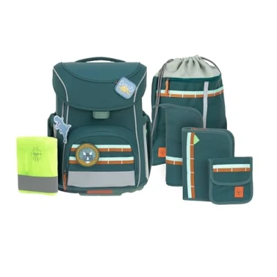 Afbeelding van Lässig Schooltas Regenhoes Unique School Set Slim 7 delig Dark Green Donkergroen