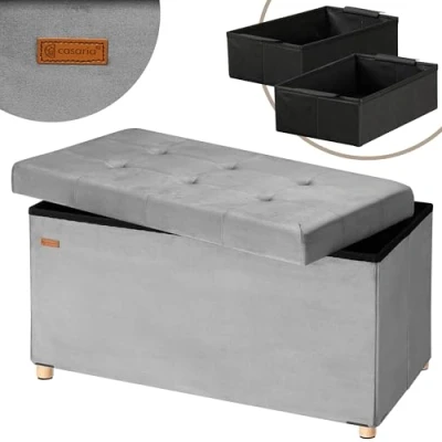 Afbeelding van Casaria Opbergbank Opbergruimte 76x38x42cm Opvouwbaar Fluweel Grijs