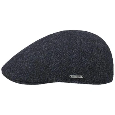 Afbeelding van Stetson Kent Wool platte pet voor heren, made in EU, schuifmuts met oorbescherming, kasjmier, muts herfst en winter, Zwart/Blauw