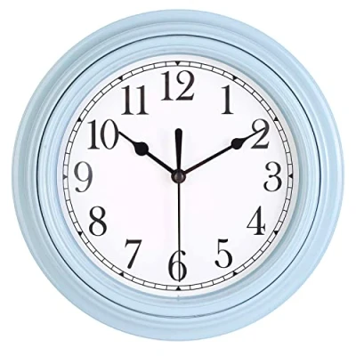 Afbeelding van Topkey wandklok, stil, keuken, 25,4 cm, retro, niet tikken, decoratief, slaapkamer, kantoor, lichtblauw