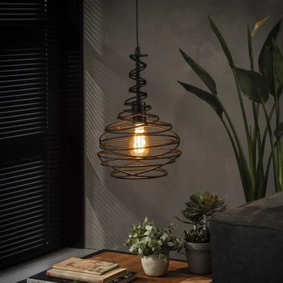 Afbeelding van Hanglamp industrieel Kelsey kegel zwart