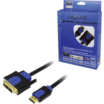 Afbeelding van LogiLink CHB3105 DVI kabel / HDMI Adapterkabel D 18+1 polige stekker, A stekker 5.00 m Zwart Vergulde steekcontacten, Schroefbaar