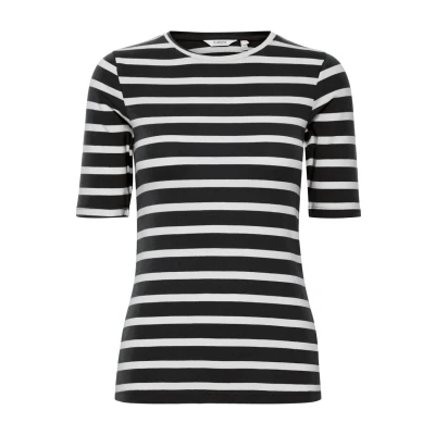 Afbeelding van b.young Bypamila Stripe Tshirt print, Dames, Maat: Small, Off white mix