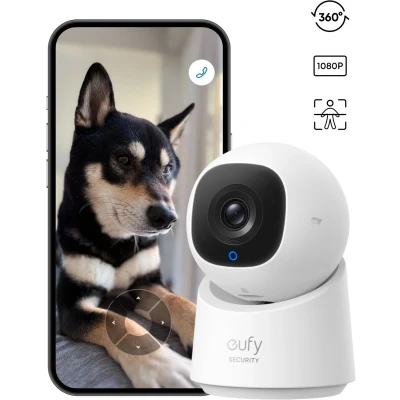 Afbeelding van C210 eufy Security binnencamera, bewakingscamera met 1080p resolutie, 360 rotatie en kanteling, bekabelde binnenbewakingscamera wifi, detectie van mensen via AI