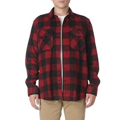 Afbeelding van Wrangler Authentics Lange mouwen heavyweight fleece shirt met knoopsluiting voor heren, Red Buffalo plaid