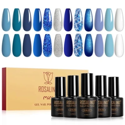 Afbeelding van ROSALIND 12 stuks uv nagellak wit, roze, paars, zilver