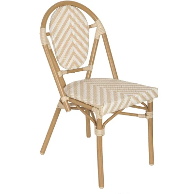 Afbeelding van Oviala Parijse bistro stijl tuinstoel in aluminium en beige rotan