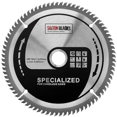Afbeelding van Saxton Blades Accu cirkelzaagblad 165 mm x 80 tanden, TCT fijn gesneden, geschikt voor Dewalt Makita Bosch