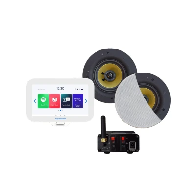 Afbeelding van N Joy badkamerradio met controller (IPX7), wand lader, Rumba speaker set wit en bluetooth versterker 30 WATT