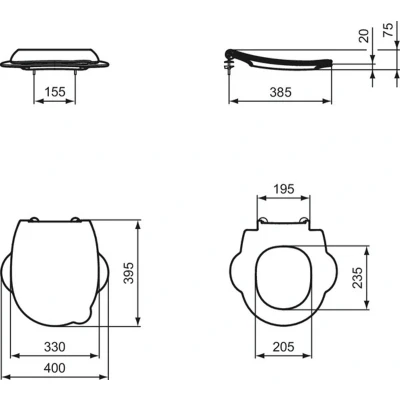 Afbeelding van Ideal Standard Contour 21 Schools closetzitting en deksel met dubbele zijgreep duroplast RVS scharnieren Wit