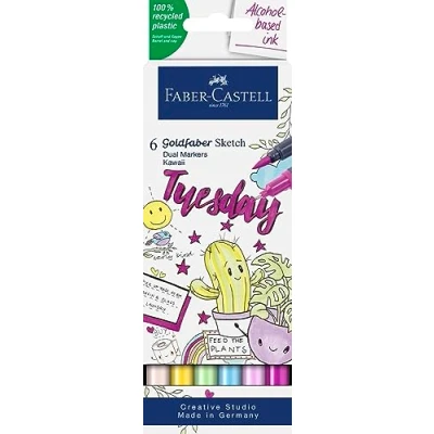 Afbeelding van Sketchmarker Faber Castell Goldfaber etui 6 stuks Kawaii op alcoholbas