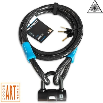 Afbeelding van Pro tect Cobalt kabelslot 5 meter lang ø20mm x 500cm ART1 en VBV Keuring Staalkabel met lussen hangslot Slot tuinmeubelen terras bootslot Jet Ski