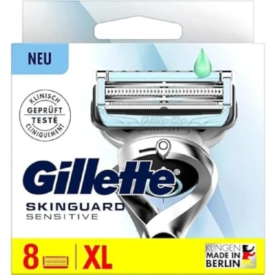 Afbeelding van Gillette SkinGuard Sensitive 8 stuks reservemesjes voor nat scheerapparaat heren, met huidbescherming, gemaakt in Duitsland