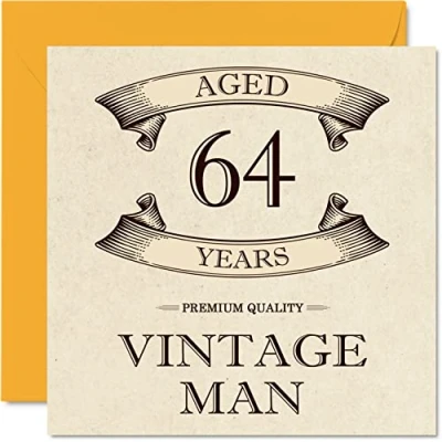 Afbeelding van Vintage verjaardagskaarten voor mannen 64 jaar Grappige verjaardagskaart opa, vader, echtgenoot, vriend, oom, broer, 145 mm x mm, wenskaart 64e verjaardag